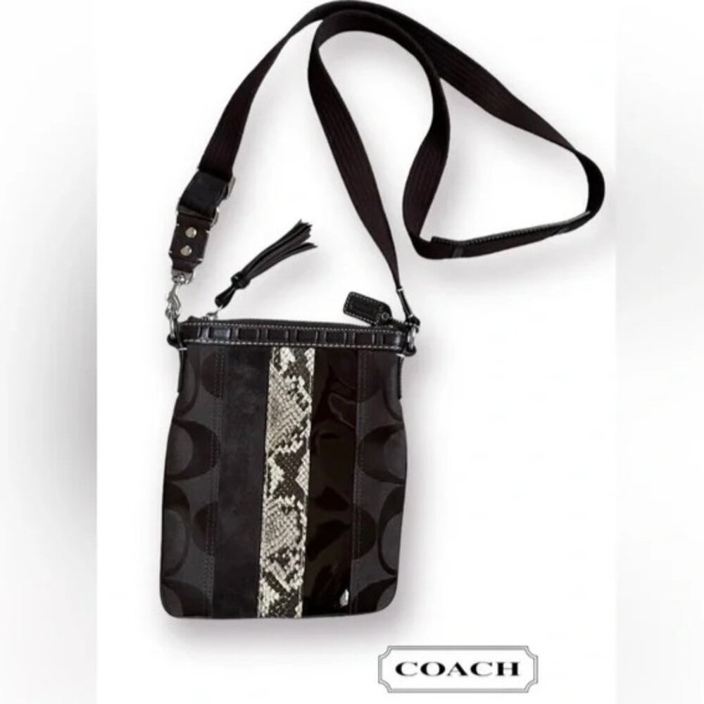 Coach Signature Black Python Embossed Crossbody 2… - image 2
